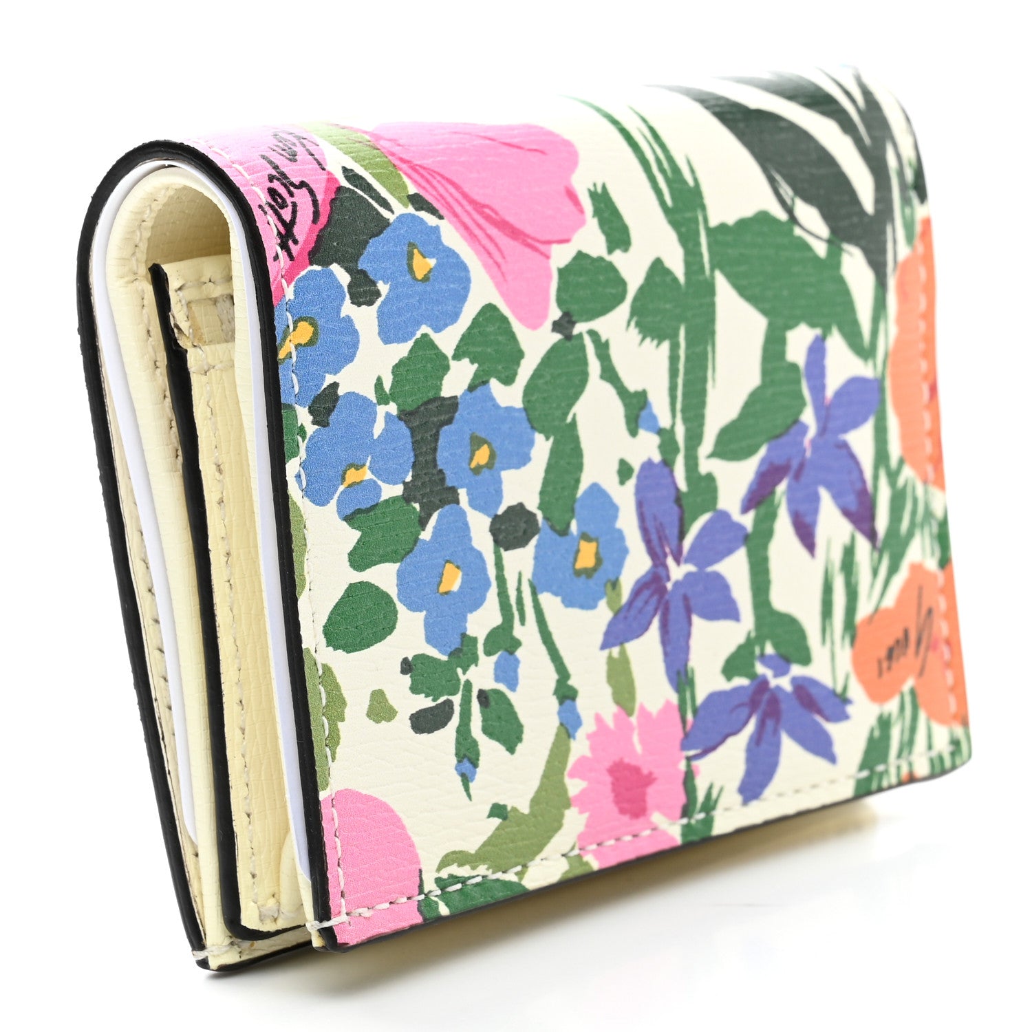 Gucci X KEN SCOTT New Shangai Calfskin Jardin D Avril Floral Print Horsebit 1955 Card Case Wallet Ivory Pink 3 of 7