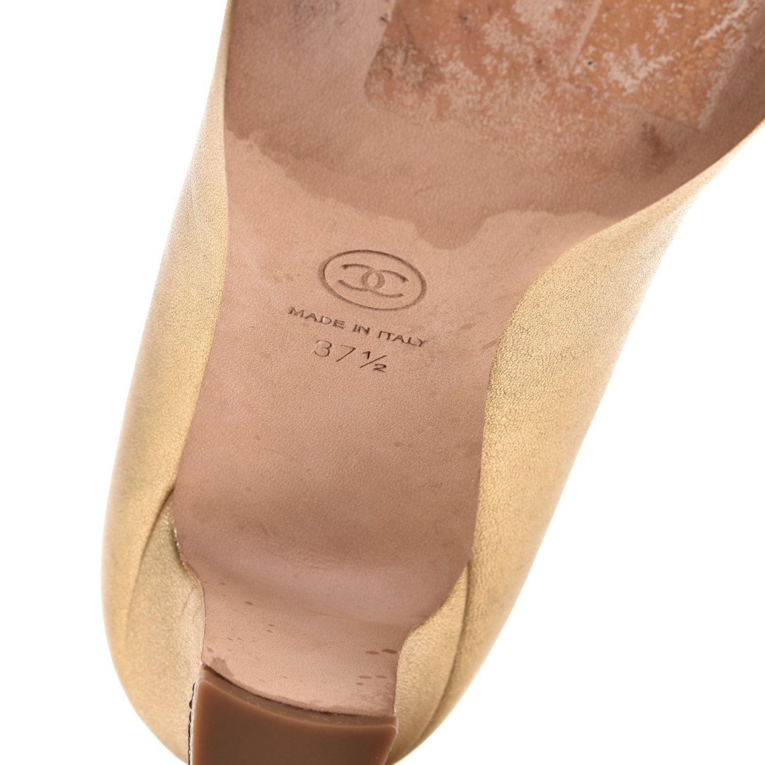 Chanel Laminated Lambskin Grosgrain Cap Toe CC Pumps 37.5 Gold Black 9 of 9