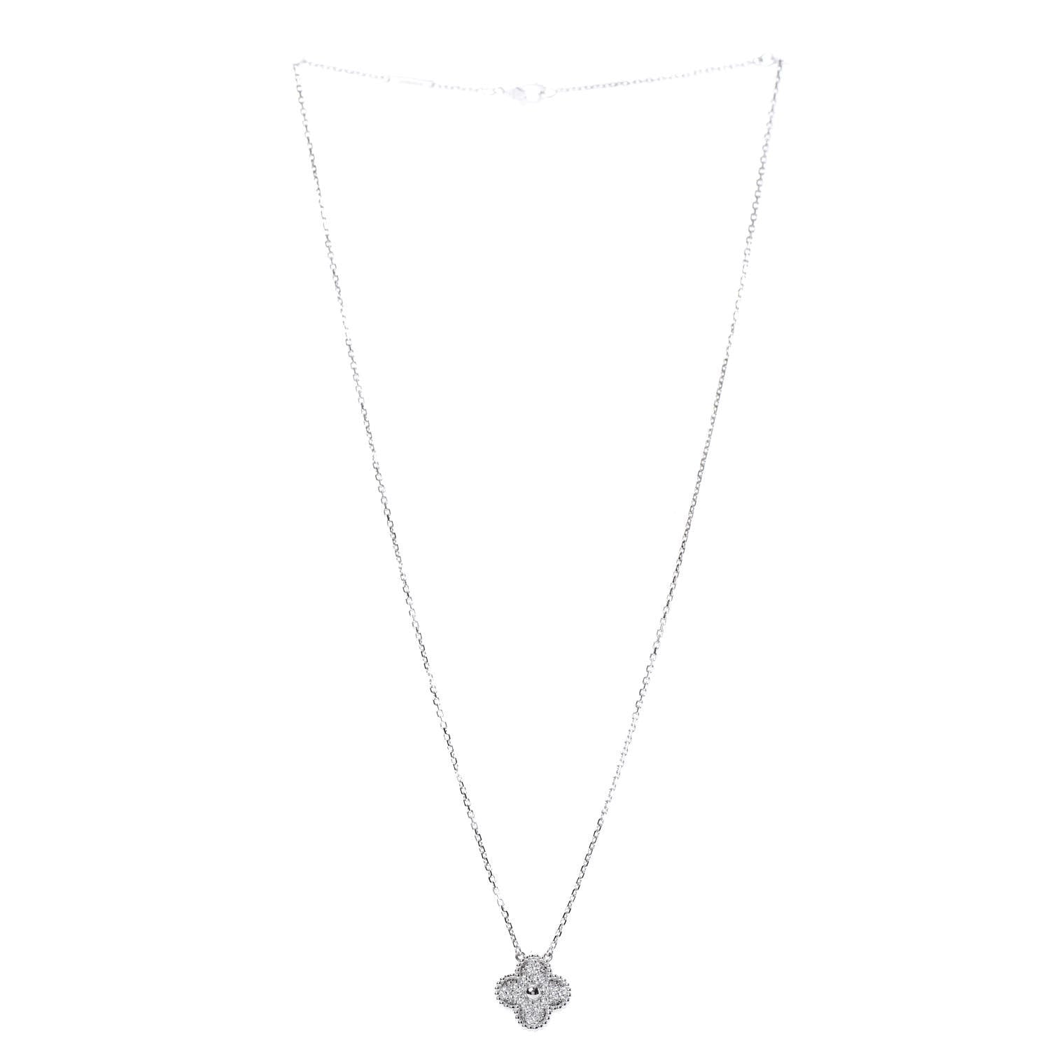 Van Cleef & Arpels 18K White Gold Diamond Vintage Alhambra Pendant Necklace 3 of 8