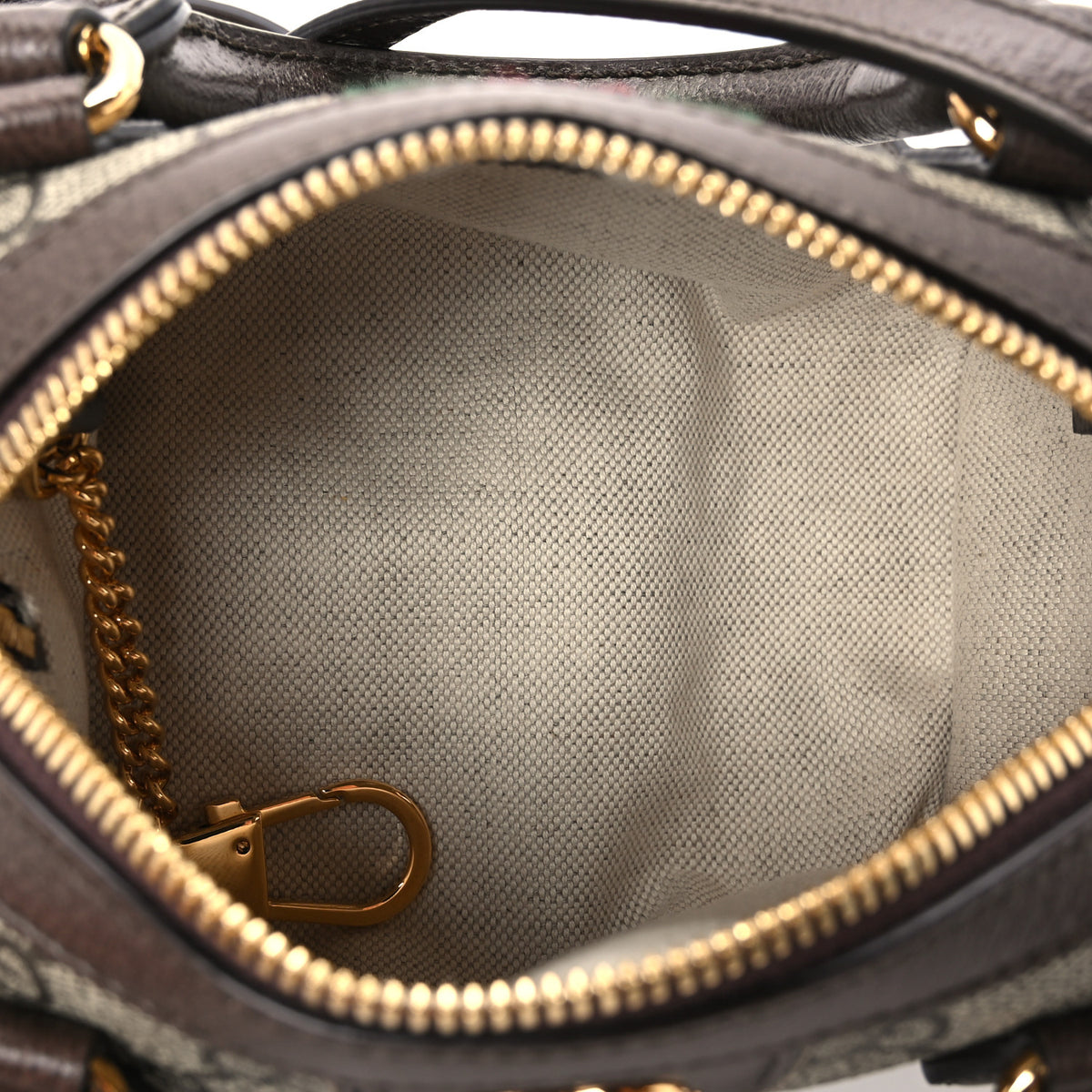 Gucci GG Supreme Monogram Textured Dollar Calfskin Web Super Mini Ophidia Top Handle Bowler Bag Beige Ebony New Acero 5 of 10