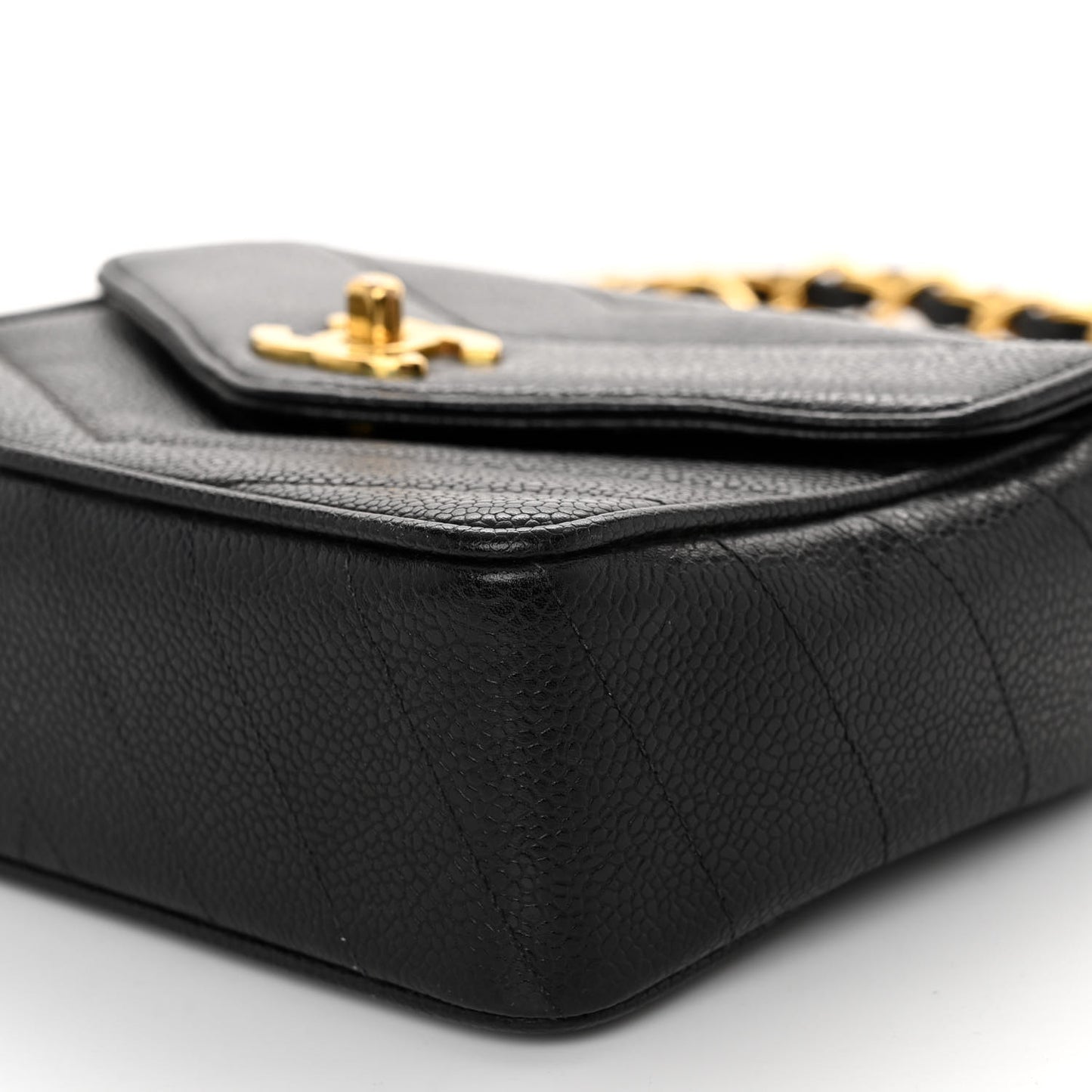 Caviar Chevron Mini Flap Black