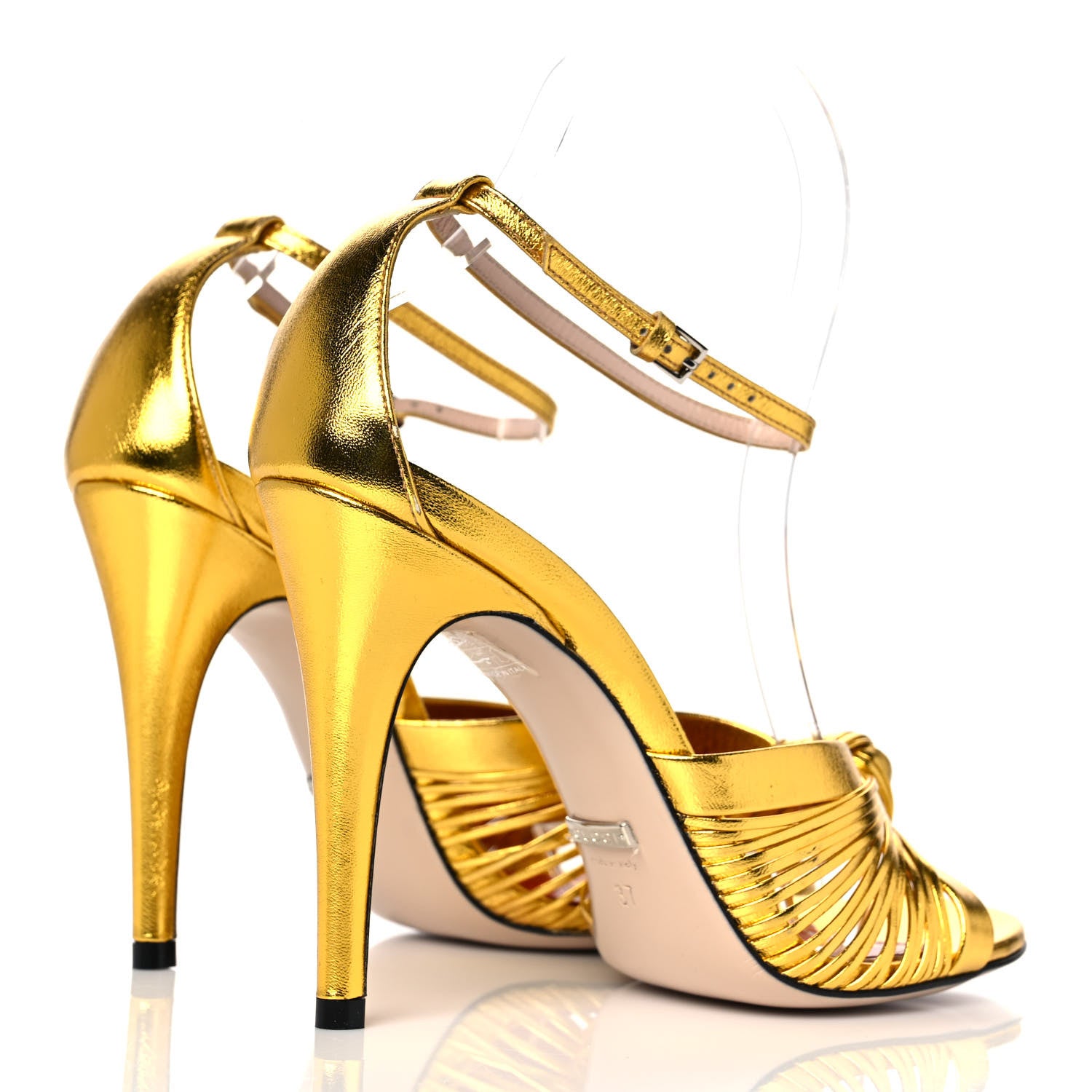 Gucci Metallic Nappa Crawford Knot Ankle Strap Sandals 37 Gold 4 of 8