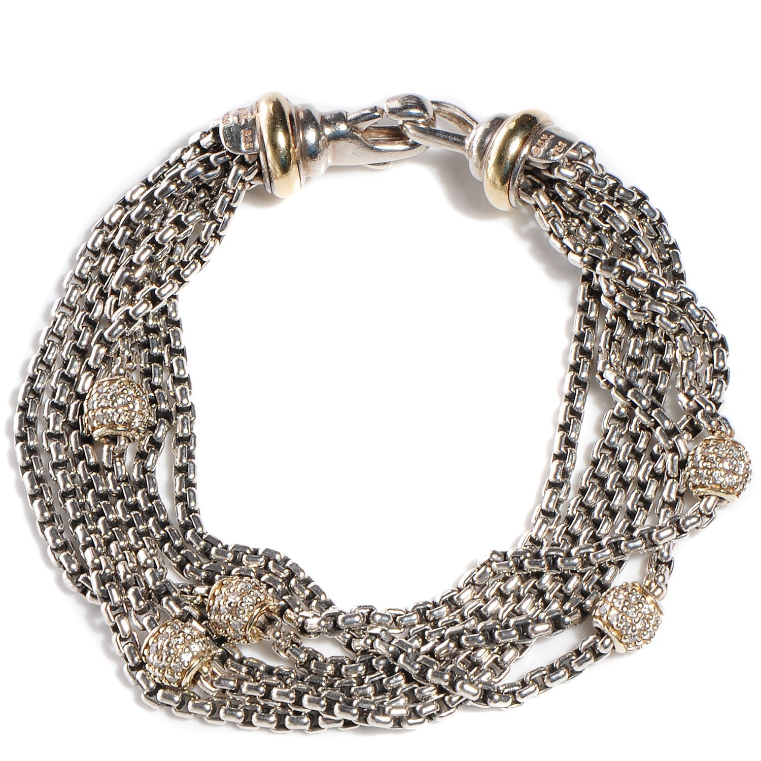 David Yurman Sterling Silver 18k Gold Diamond 7mm Six-Row Chain Bracelet 1 of 11