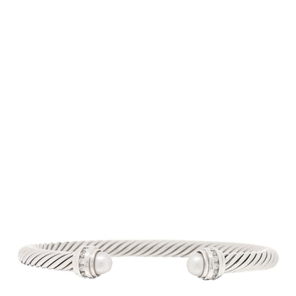David Yurman Sterling Silver Diamond Pearl 5mm Cable Classics Princess Bracelet 1 of 3