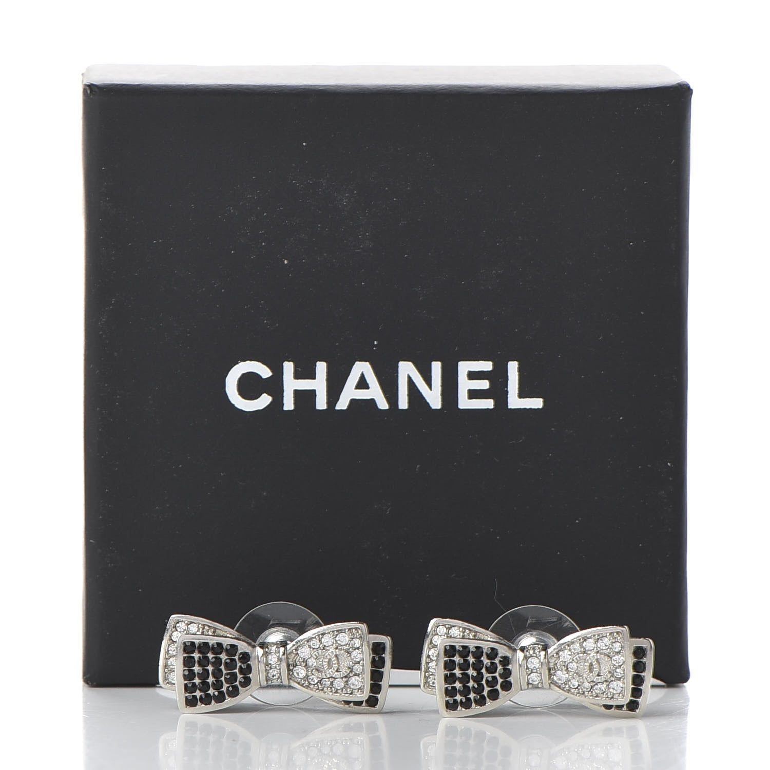 Chanel Crystal CC Bow Tie Earrings Black Silver 5 of 5