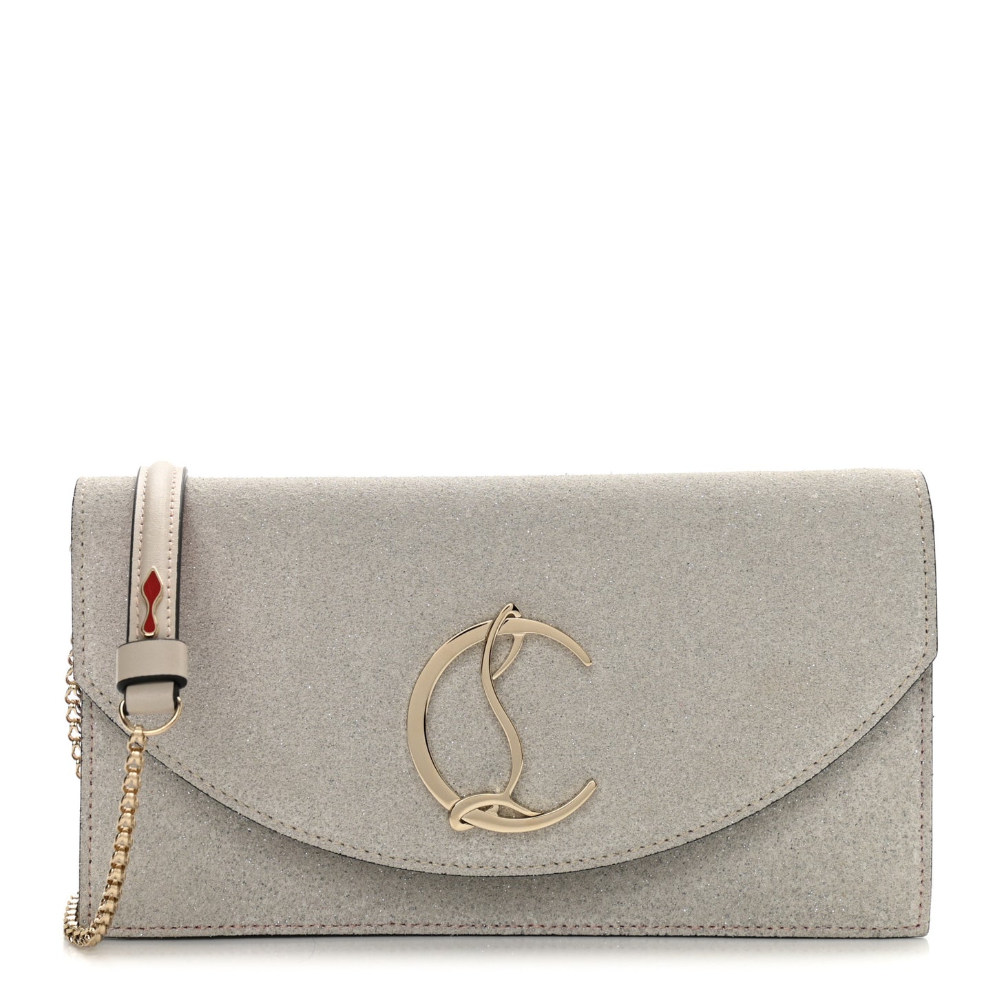 Glitter Calfskin Loubi54 Crossbody Clutch Silver