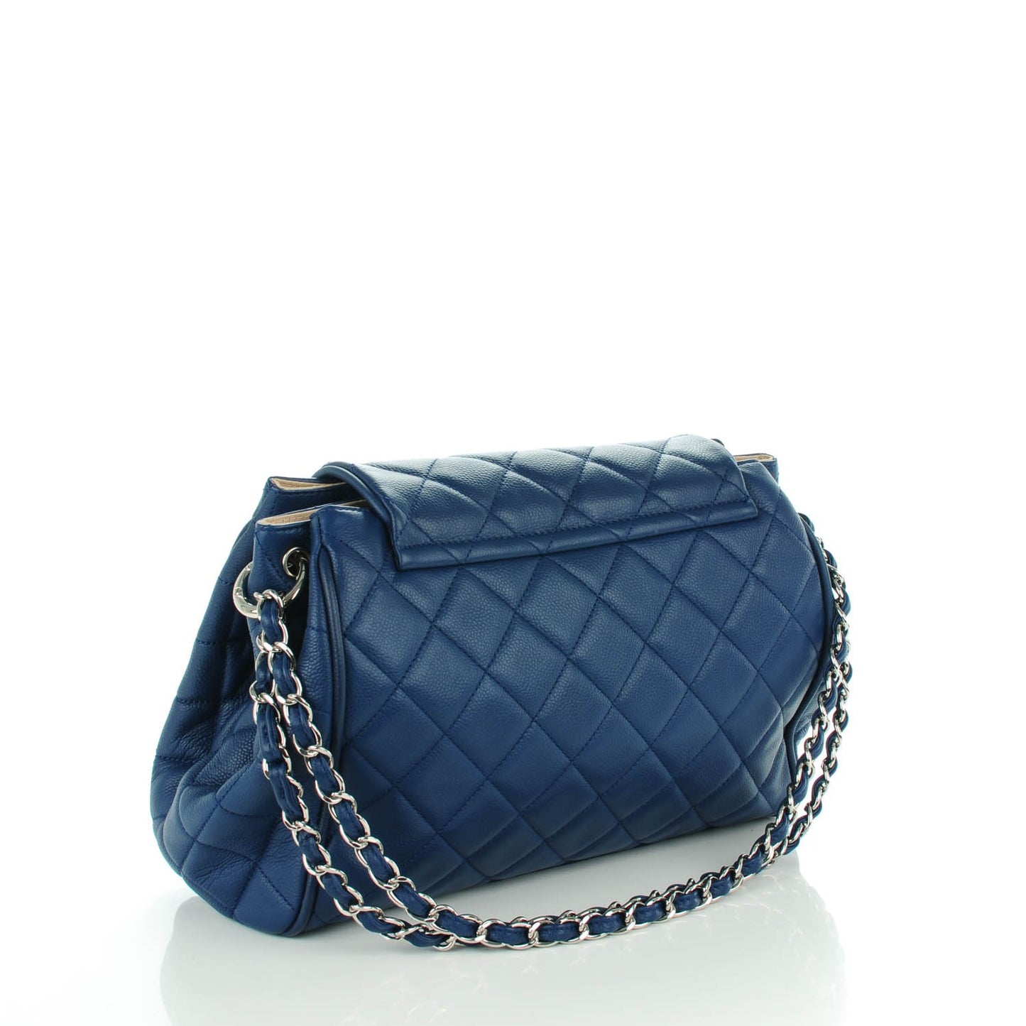 Caviar Quilted Timeless Accordion Flap Navy Blue