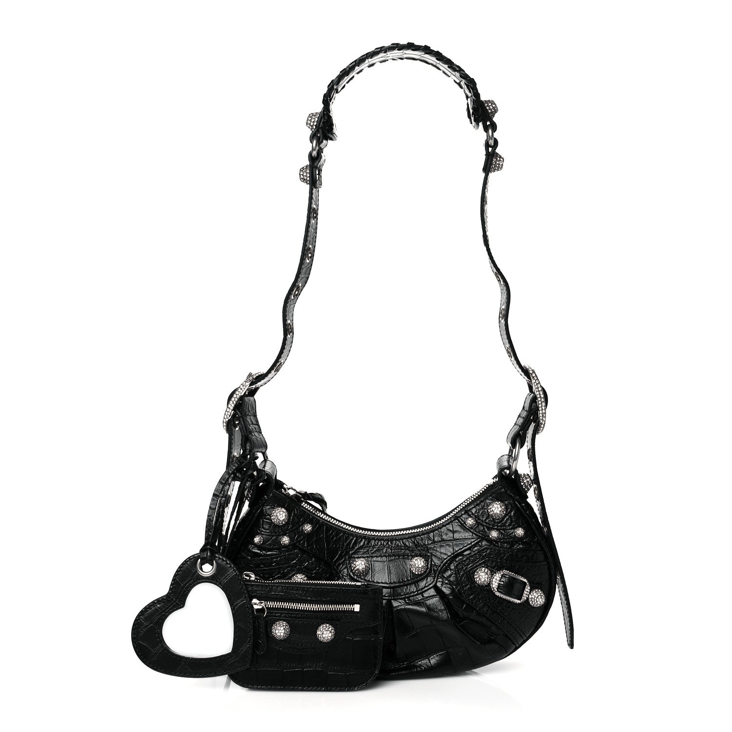 Balenciaga Extra Supple Calfskin Crystal Crocodile Embossed Le Cagole Shoulder Bag XS Black 1 of 10