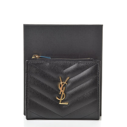 Saint Laurent Grain De Poudre Matelasse Chevron Monogram Zipped Card Case Black 8 of 8