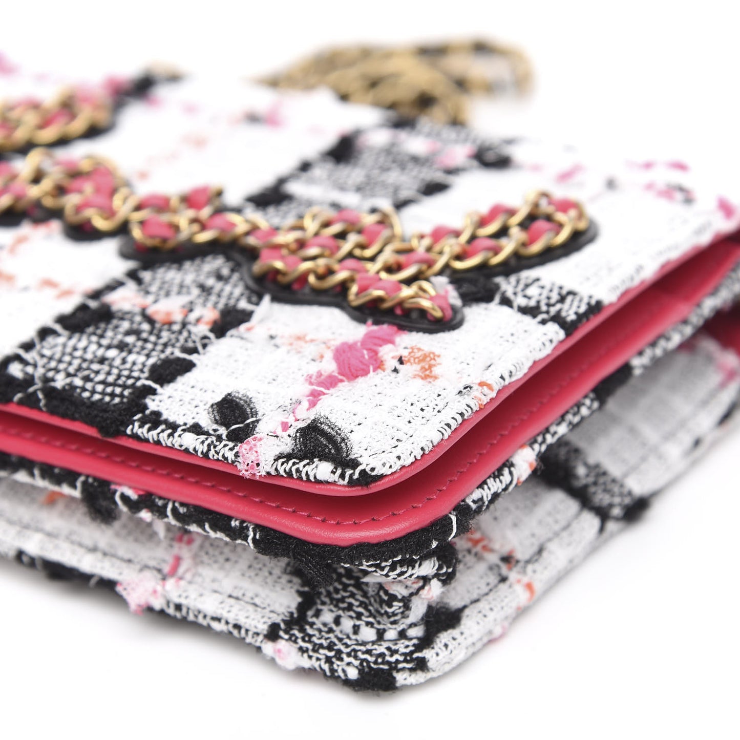 Tweed Calfskin Signe Wallet On Chain WOC Black Pink Orange