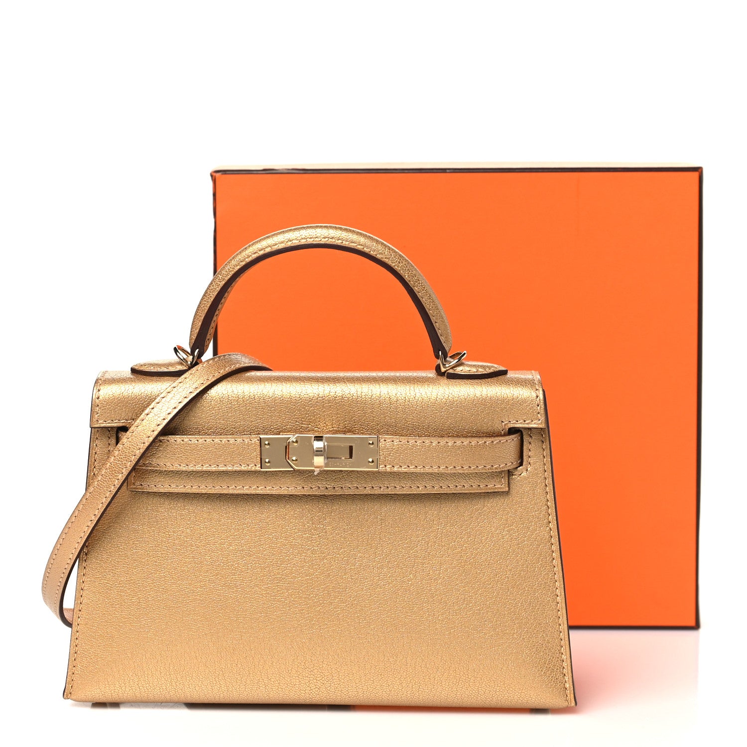 Hermes Metallic Chevre Chamkilight Mini Kelly Sellier 20 Dore