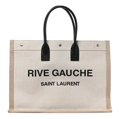 Saint Laurent Linen Calfskin Rive Gauche Tote Optic White 1 of 11