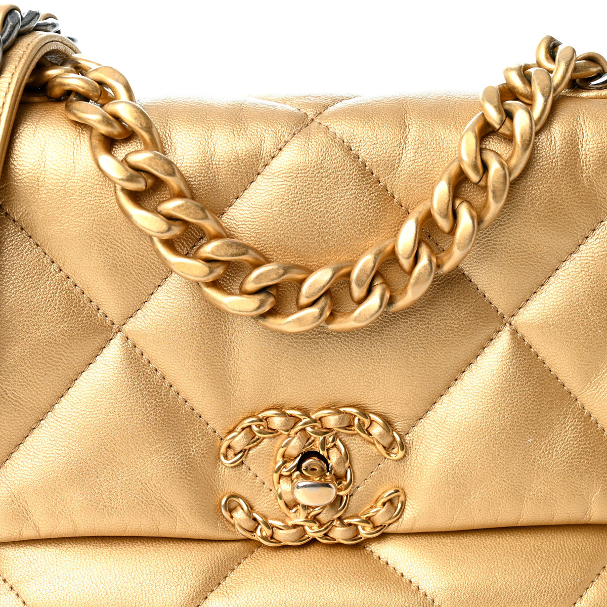 Metallic Goatskin Quilted Medium Chanel 19 Flap Gold