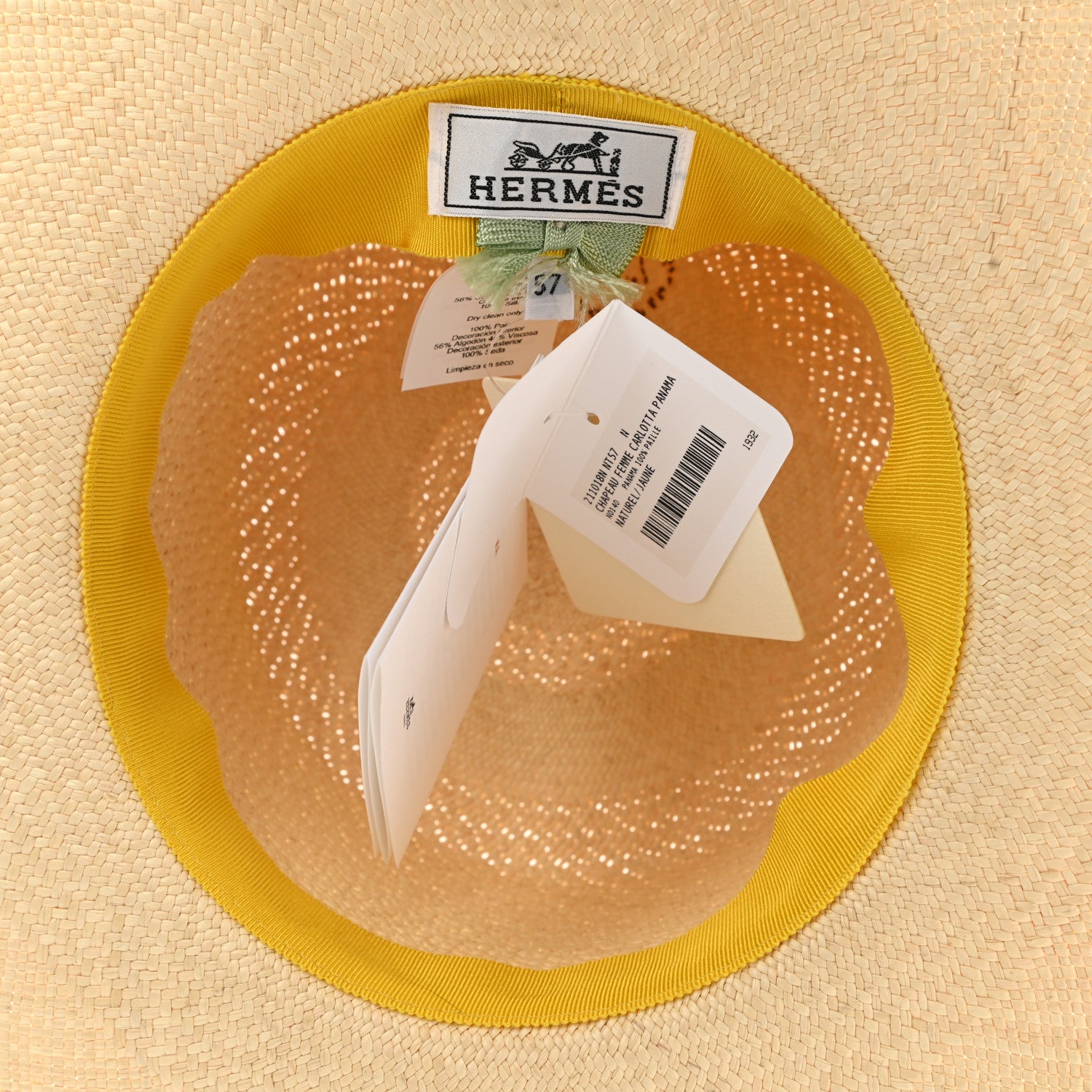Hermes Straw Carlotta Panama Brisa Hat 57 Naturel Jaune 7 of 8