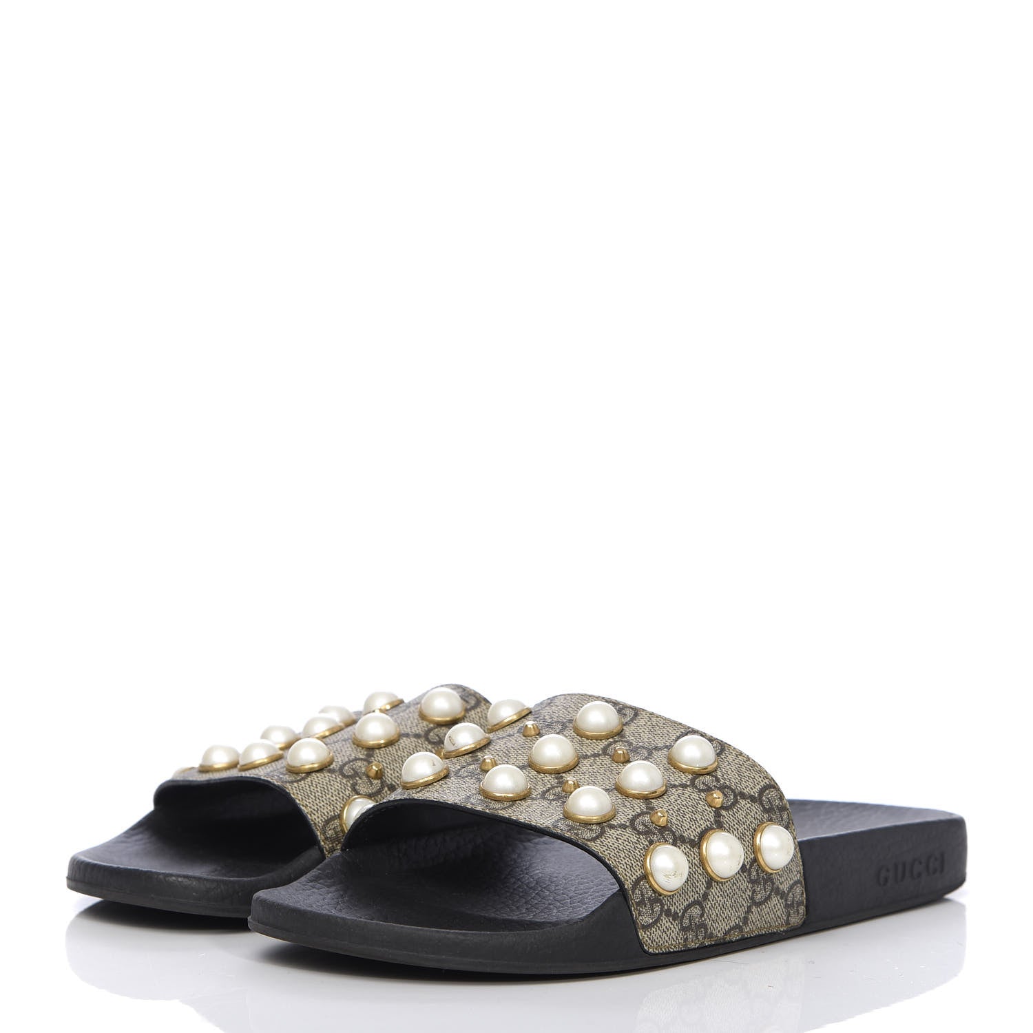 Gucci GG Supreme Monogram Slide Pearls Sandals 39 Beige 3 of 6