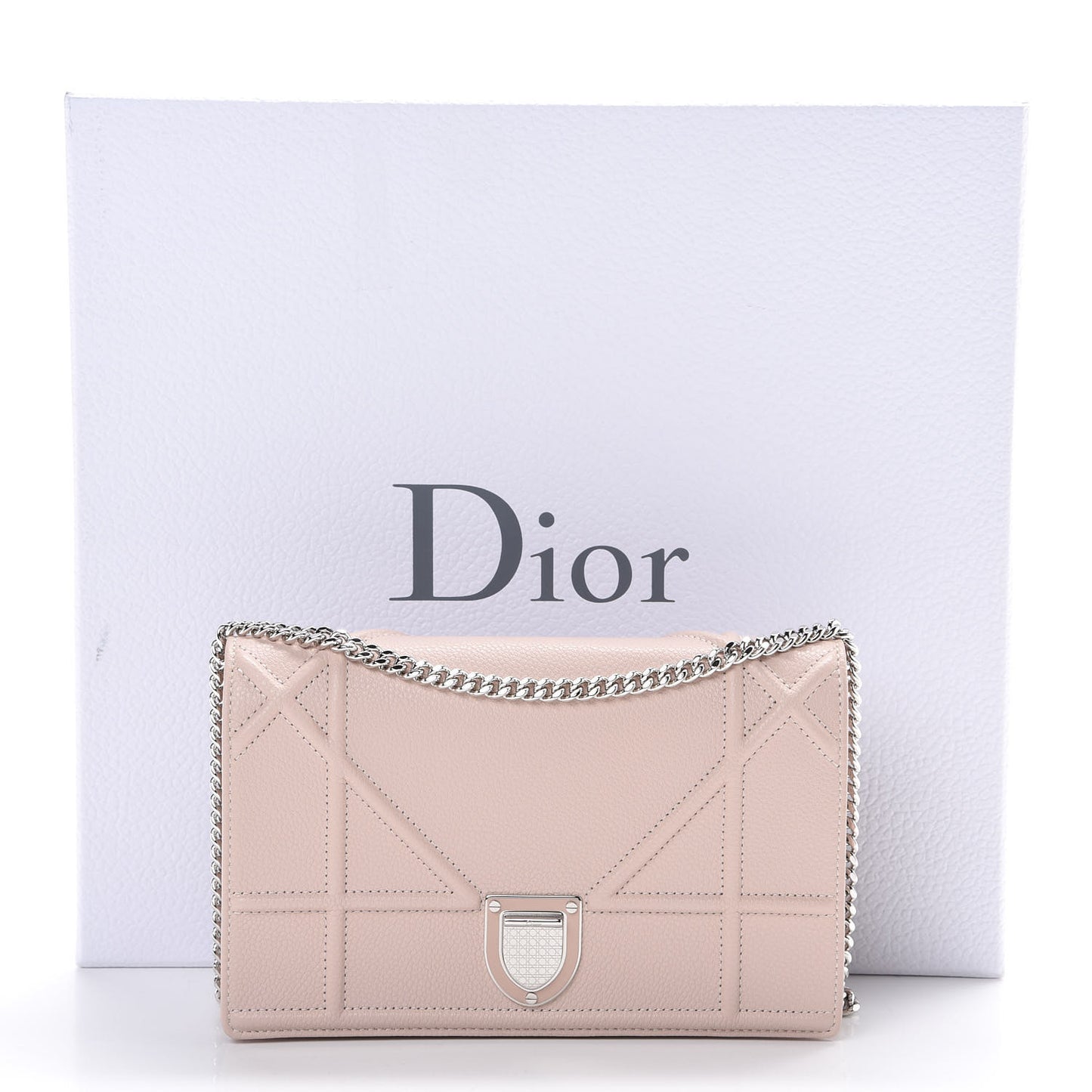 Grained Calfskin Diorama Wallet on Chain Pouch Rose Poudre