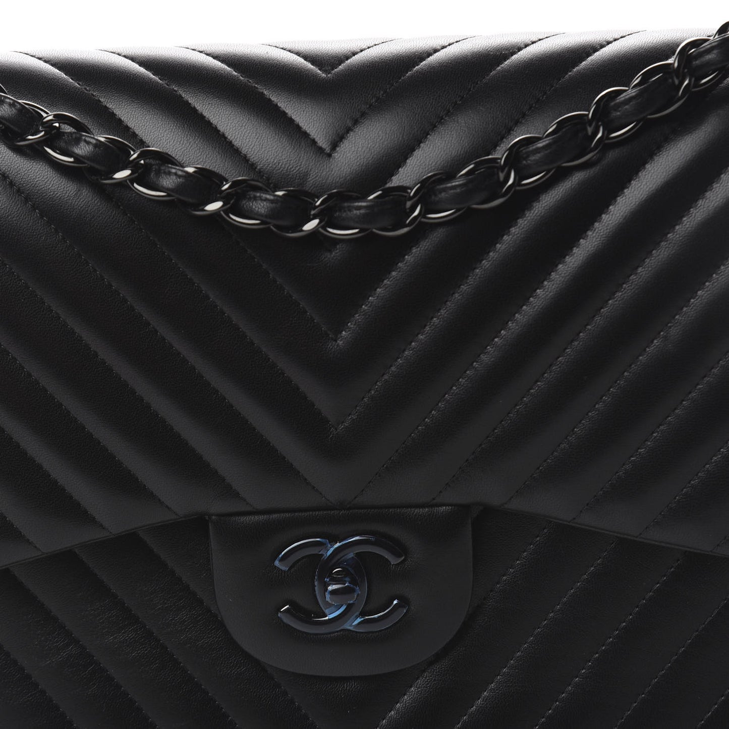 Lambskin Chevron Quilted Jumbo Double Flap So Black