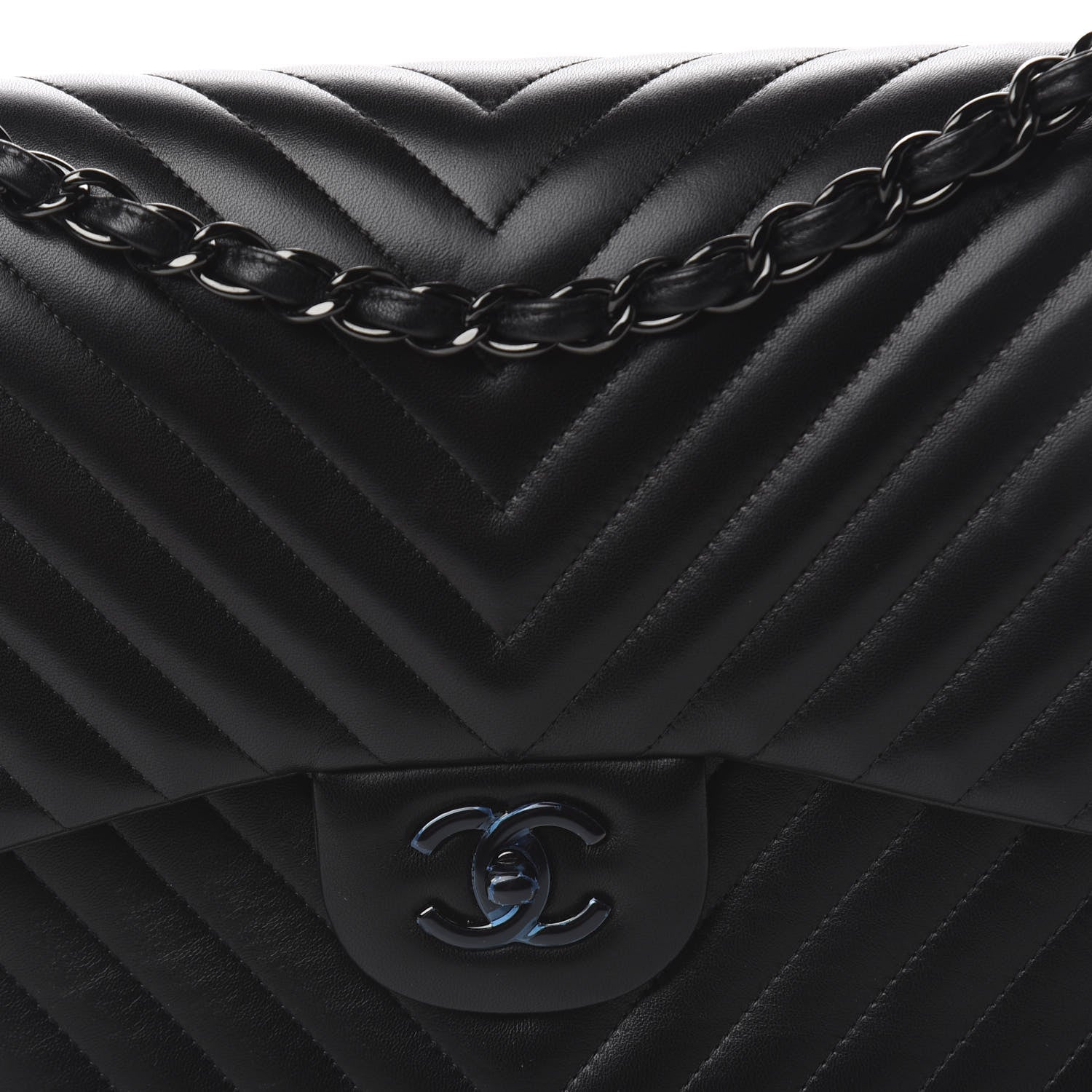 Chanel Lambskin Chevron Quilted Jumbo Double Flap So Black 8 of 11