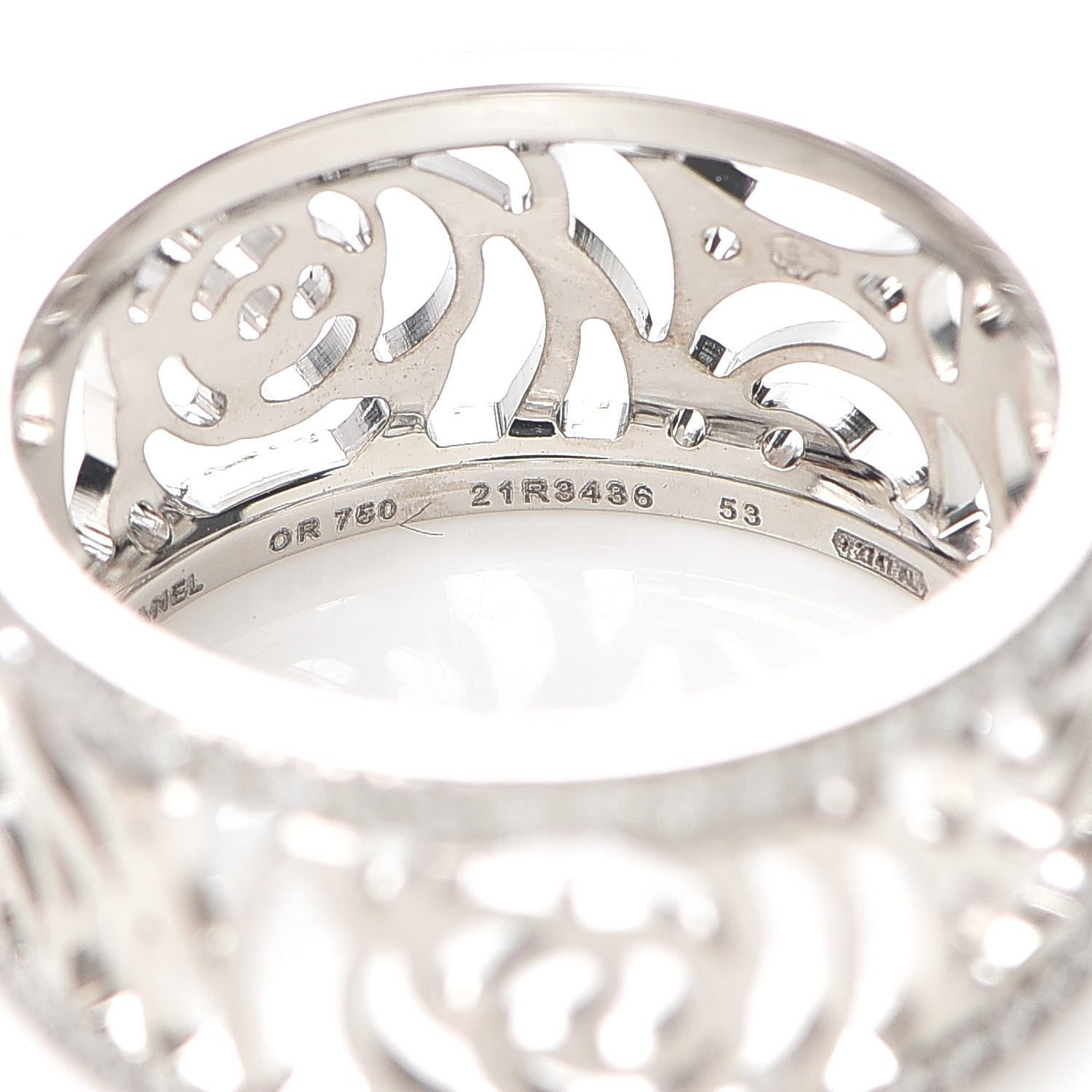 Chanel 18K White Gold Diamond Camellia Ajoure Band Ring 53 6.25 5 of 5