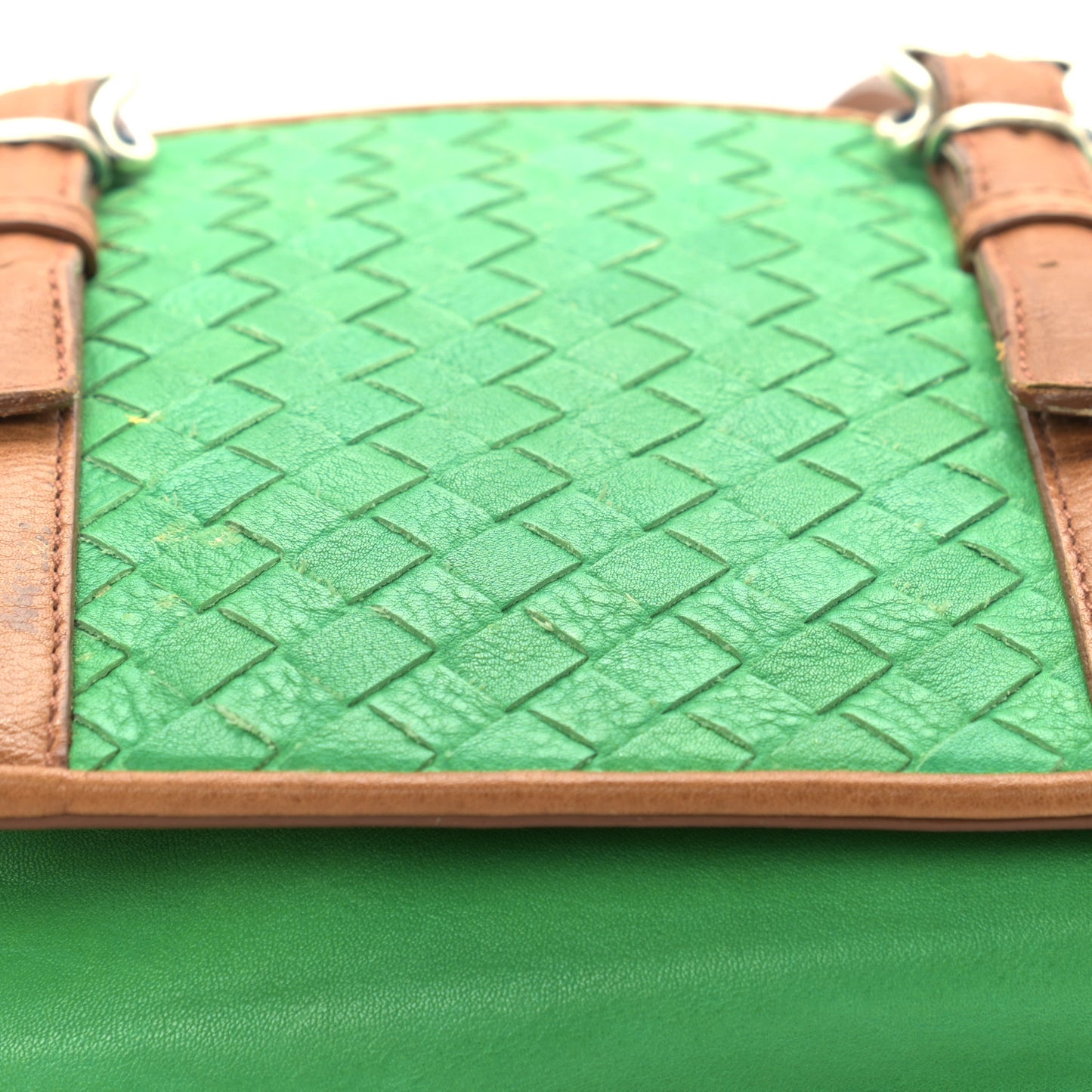 Nappa Intrecciato Bi-Color Top Handle Tote Green Brown