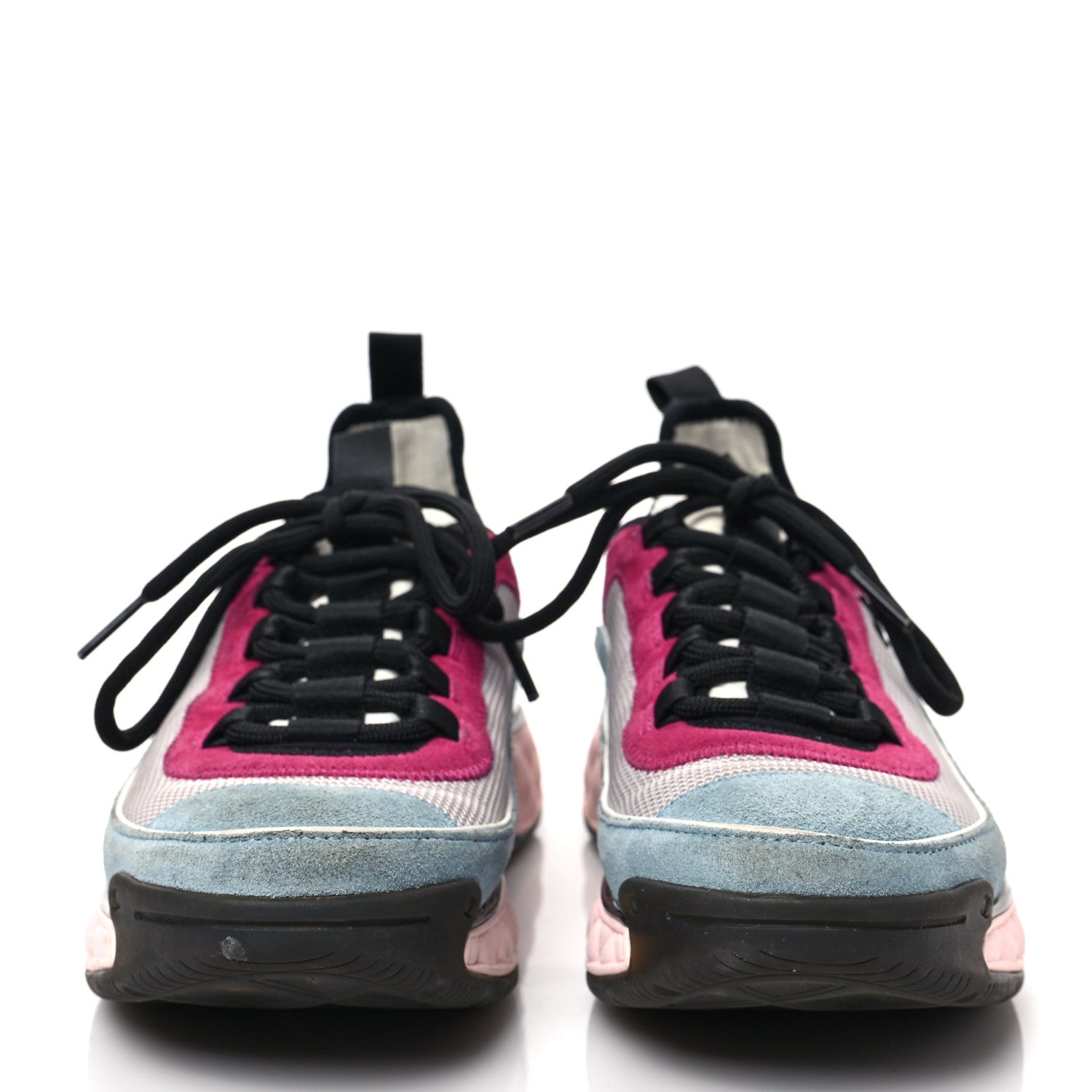 Chanel Fabric Suede CC Sneakers 37.5 Blue Beige Pink 2 of 8