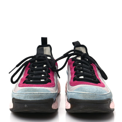 Chanel Fabric Suede CC Sneakers 37.5 Blue Beige Pink 2 of 8