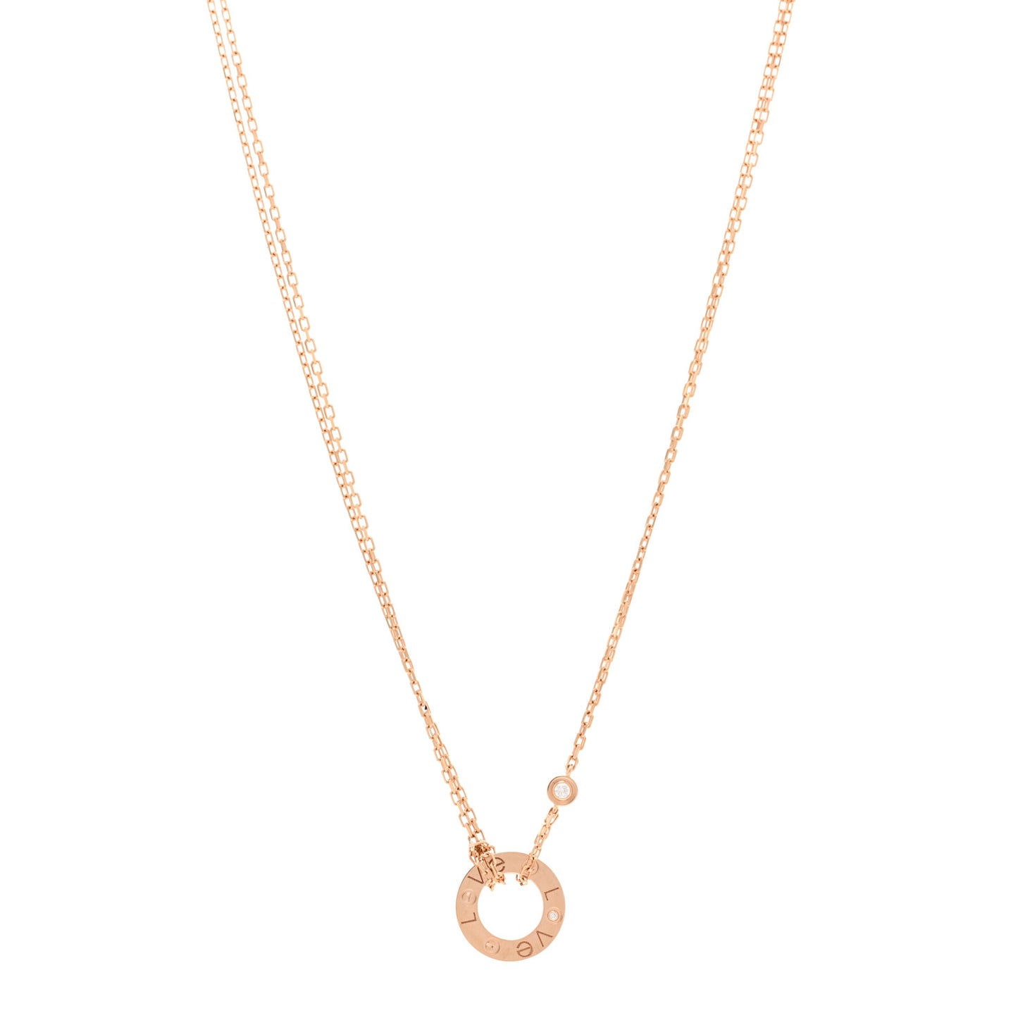 18K Pink Gold 2 Diamond LOVE Necklace