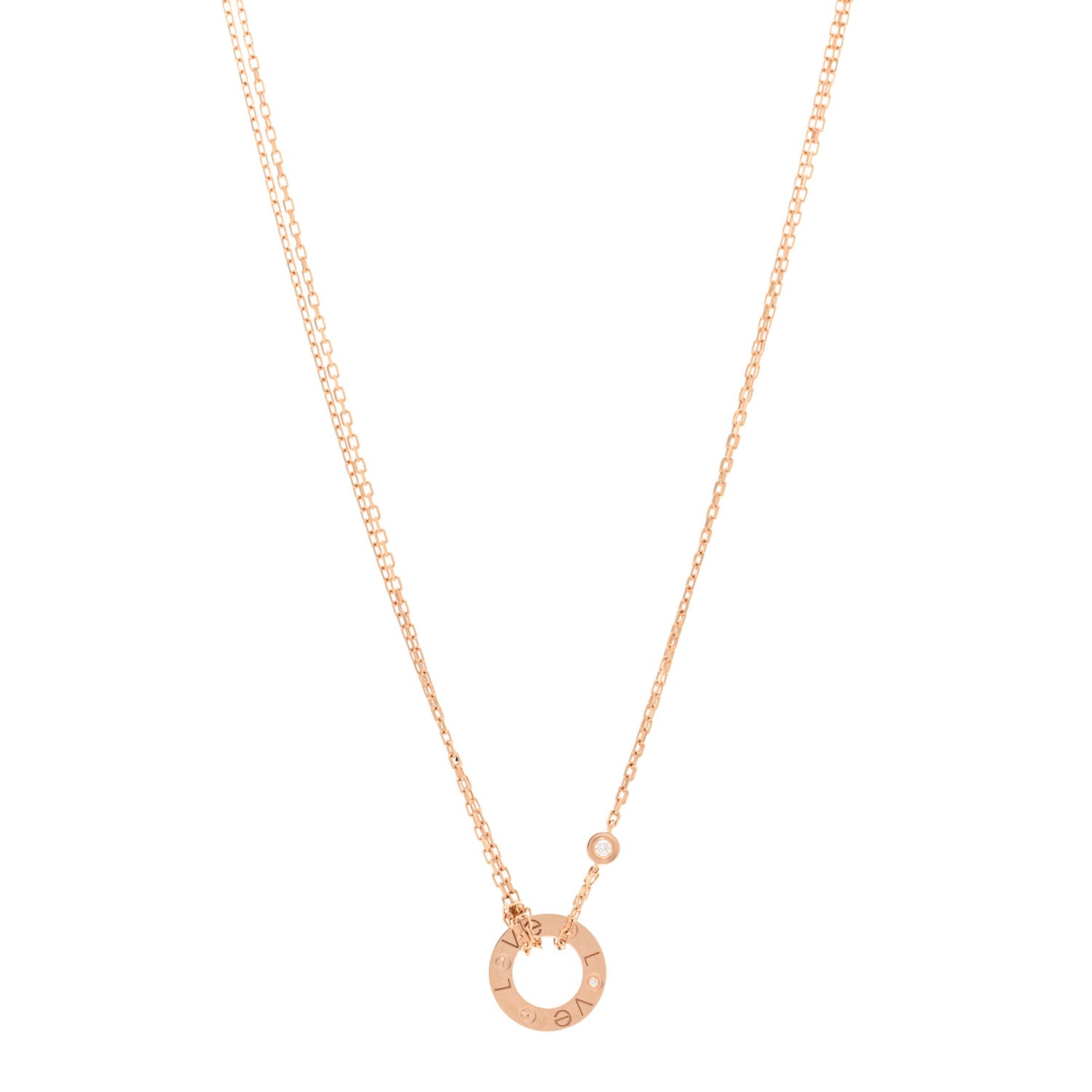 Cartier 18K Pink Gold 2 Diamond LOVE Necklace 1 of 5