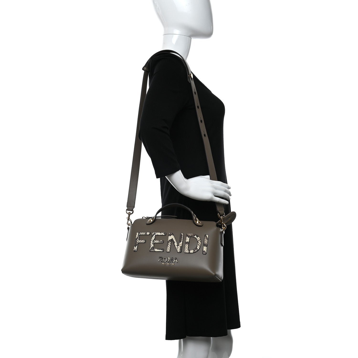 Fendi Vitello King Elaphe Python Print Logo Medium By The Way Boston Bag Tartufo Daisy Roccia 2 of 10