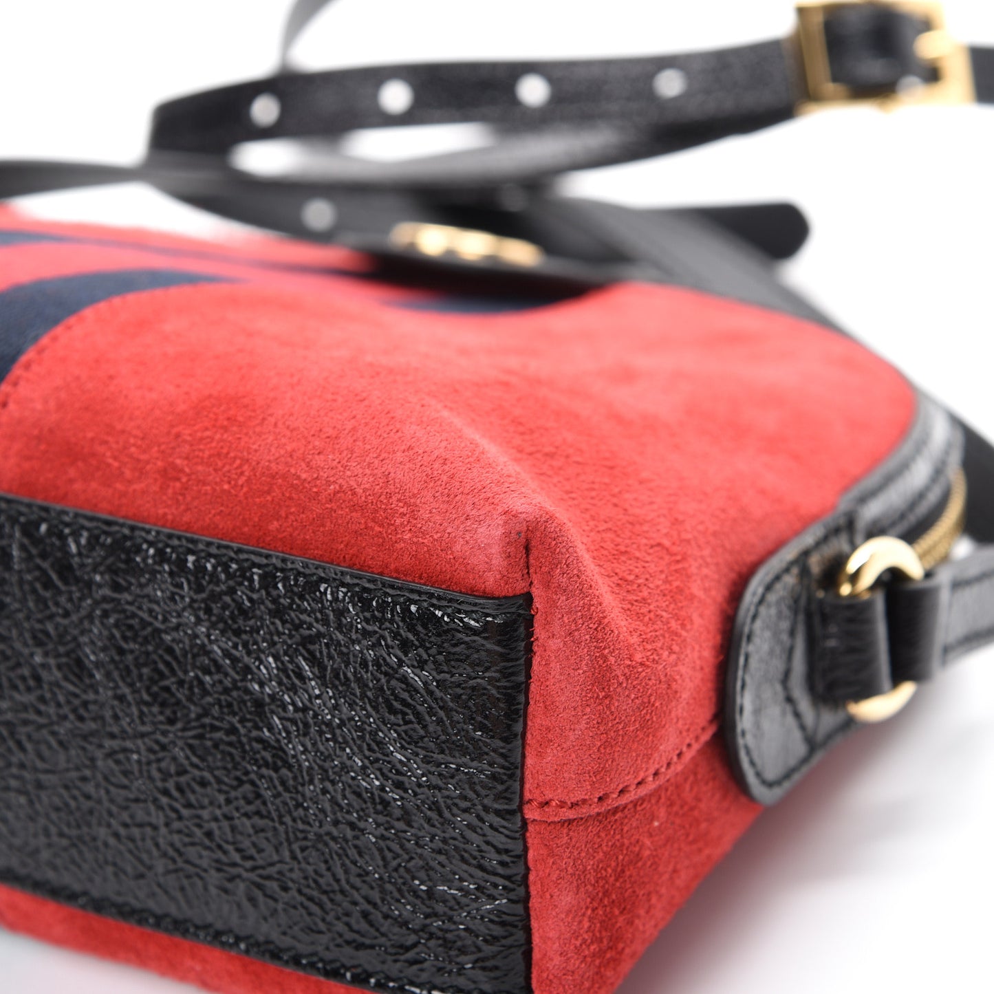 Suede Patent Web GG Small Ophidia Dome Shoulder Bag Hibiscus Red