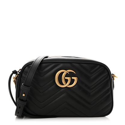 Gucci Calfskin Matelasse Small GG Marmont Chain Shoulder Bag Black 1 of 13