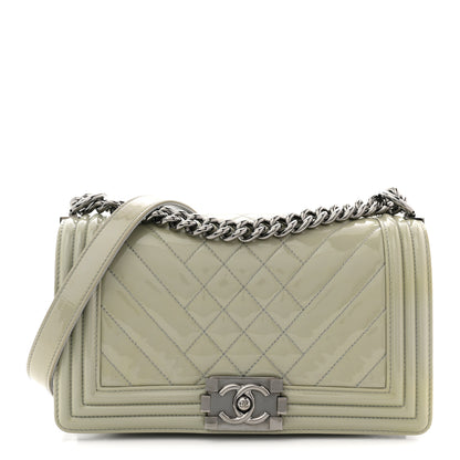 Chanel Patent Chevron Quilted Medium Boy Flap Grey 1 of 12