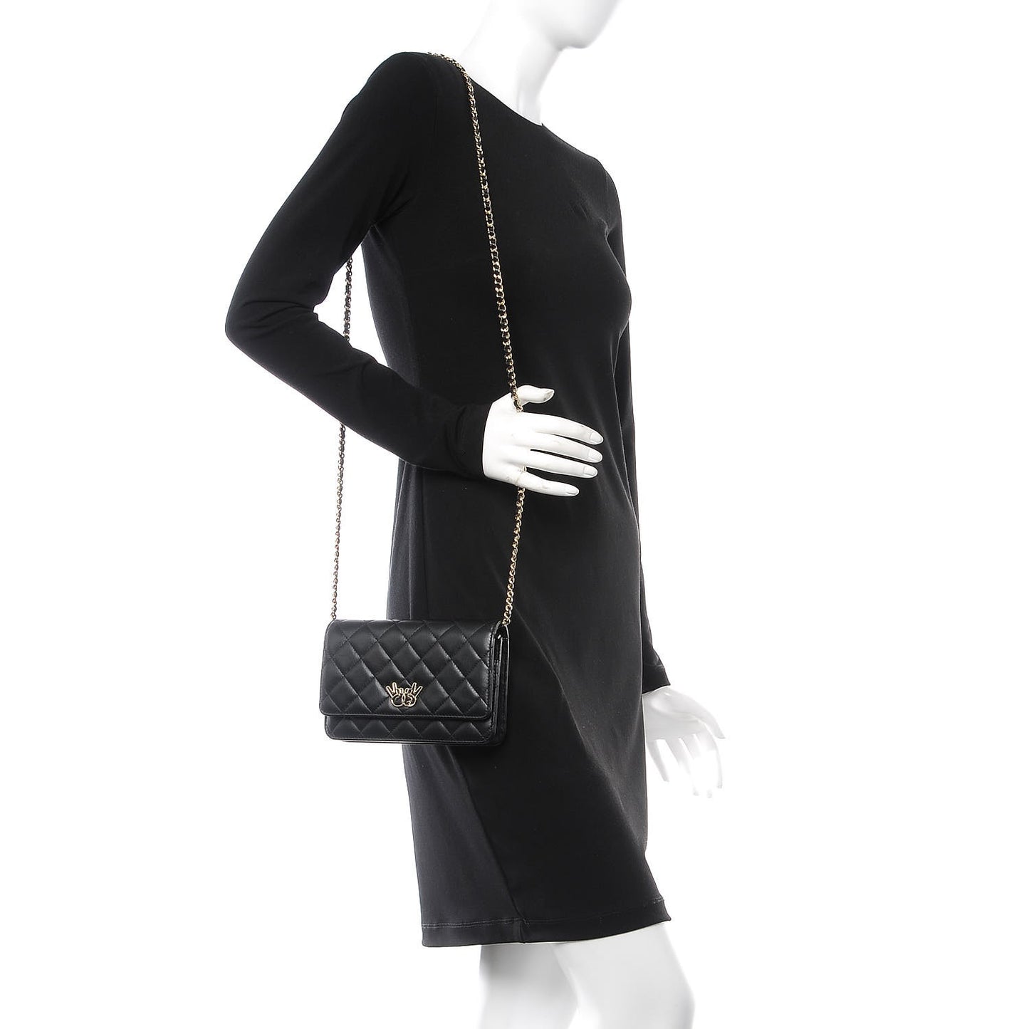 Lambskin Quilted Emoticon Wallet On Chain WOC Black