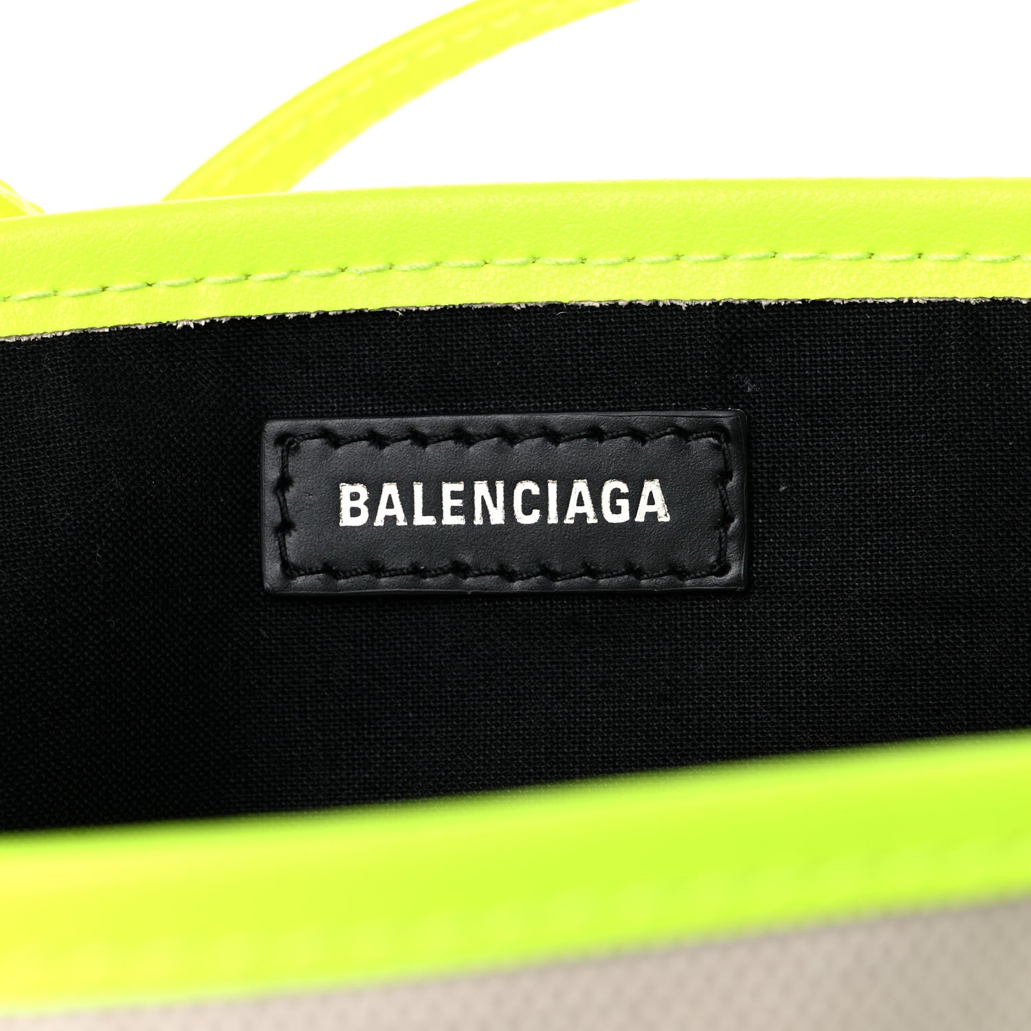 Balenciaga Cotton Canvas Satin Calfskin Navy Cabas XS Natural Fluo Yellow 7 of 17