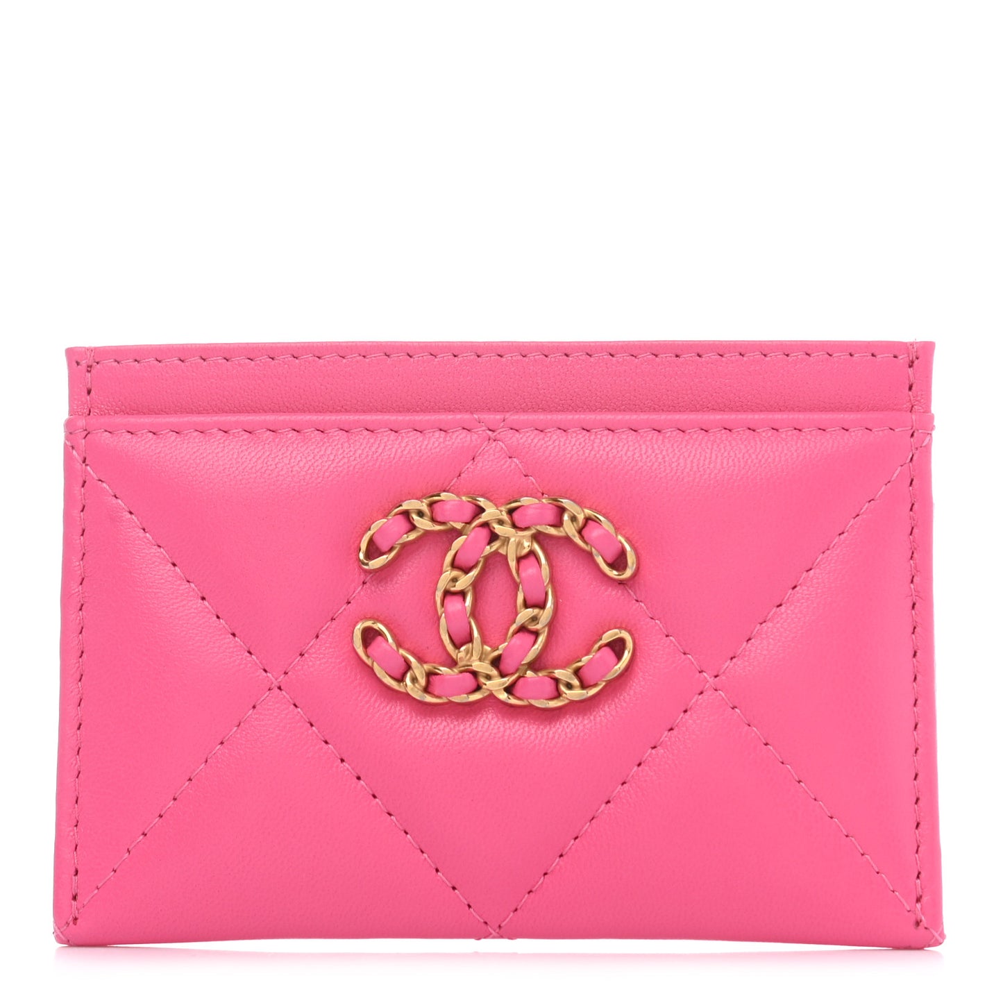 Lambskin Quilted Chanel 19 Card Holder Dark Pink