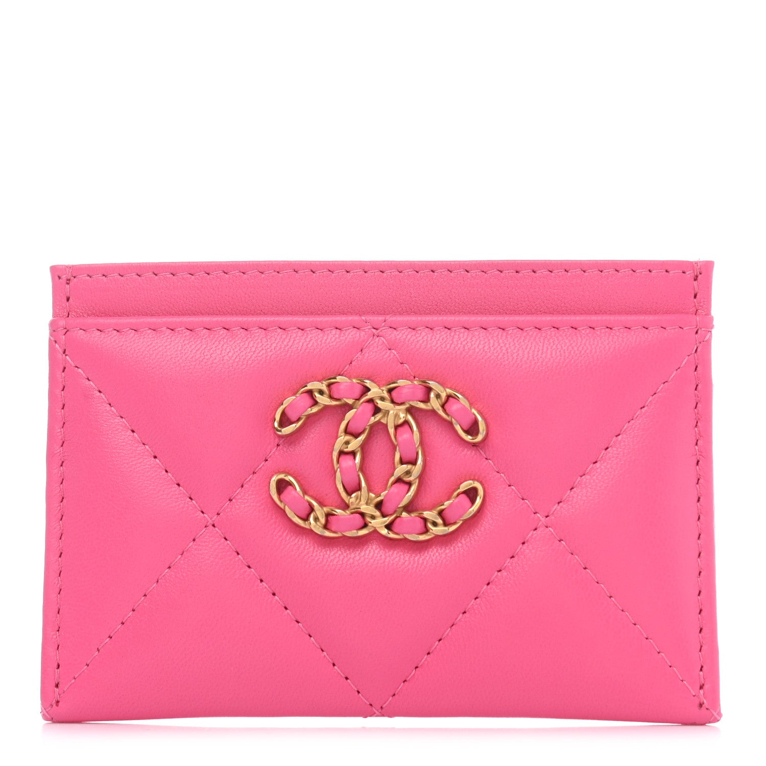 Chanel Lambskin Quilted Chanel 19 Card Holder Dark Pink 1 of 9