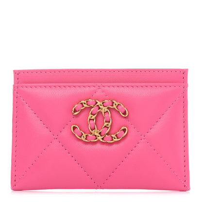 Chanel Lambskin Quilted Chanel 19 Card Holder Dark Pink 1 of 9