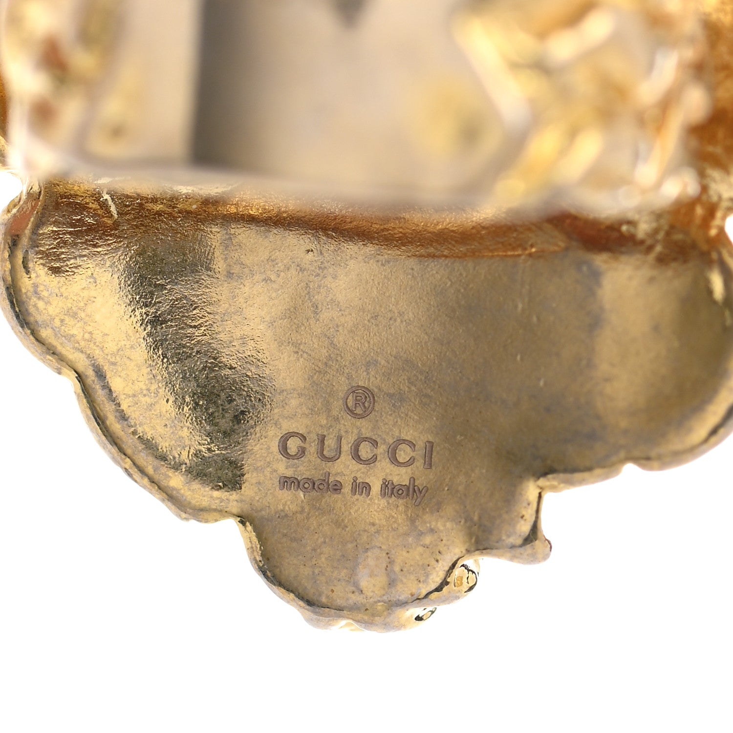 Gucci Metal Crystal Lion Head Ring 6.75 Green Aged Gold 6 of 7