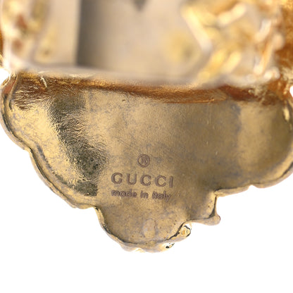 Gucci Metal Crystal Lion Head Ring 6.75 Green Aged Gold 6 of 7