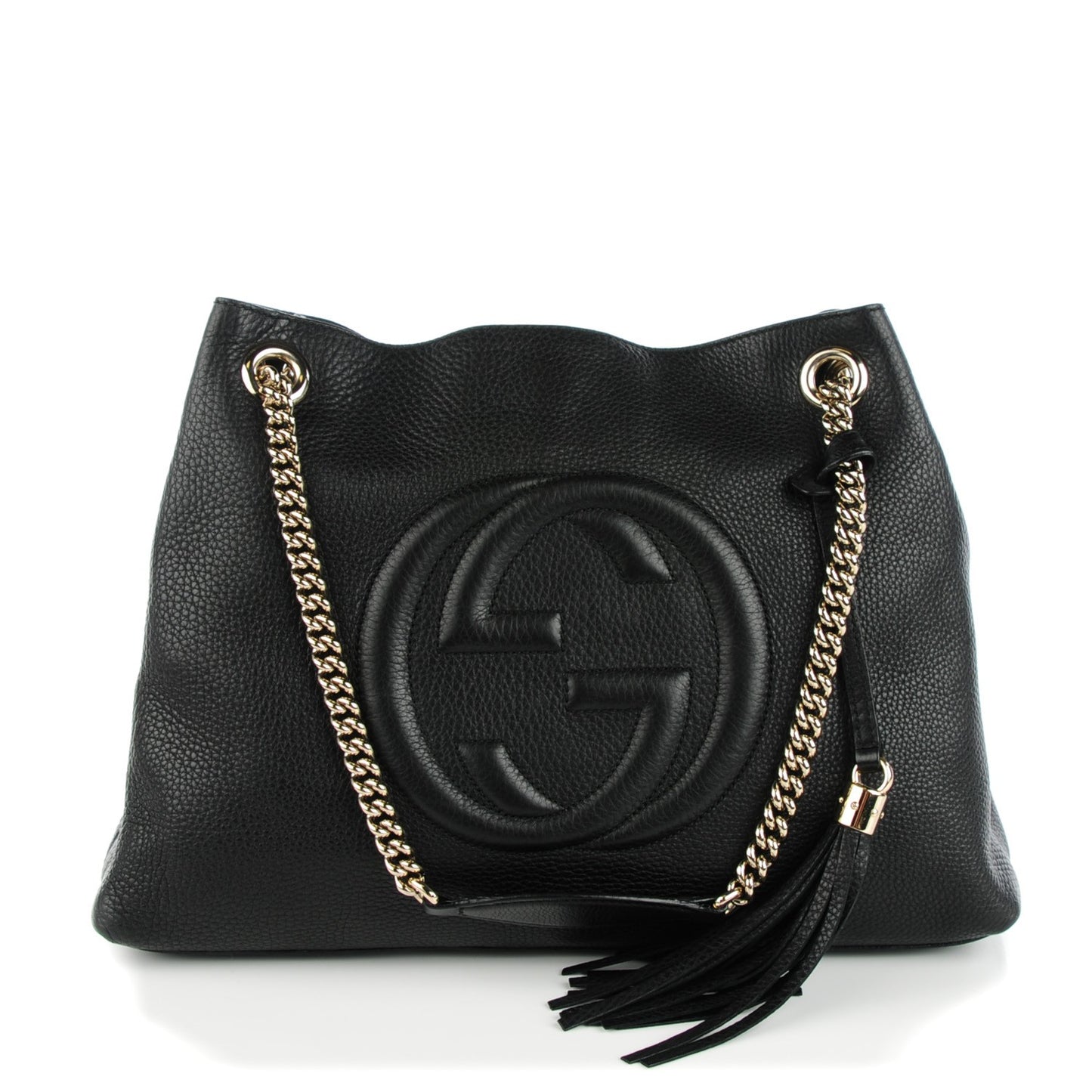 Pebbled Calfskin Medium Soho Chain Shoulder Bag Black