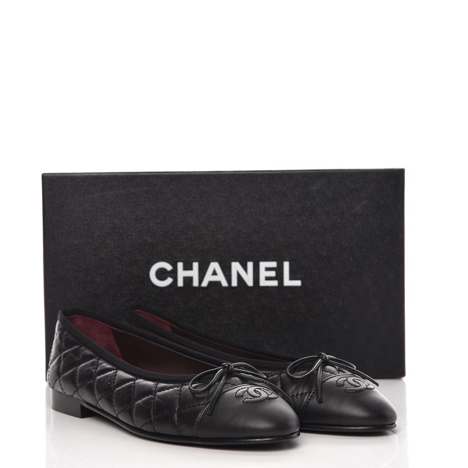 Chanel Aged Calfskin Quilted Cap Toe Ballerina Flats 37.5 Black 9 of 9