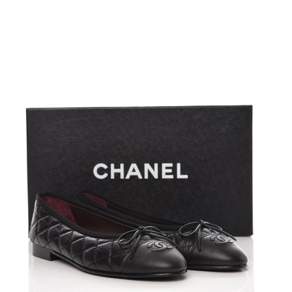 Chanel Aged Calfskin Quilted Cap Toe Ballerina Flats 37.5 Black 9 of 9