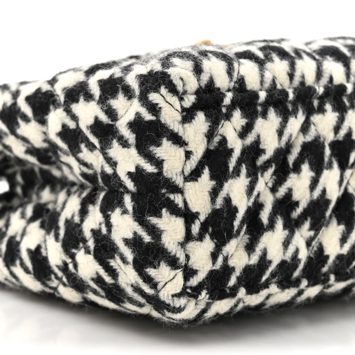 Tweed Houndstooth Quilted Nano Kelly Shopper Black White