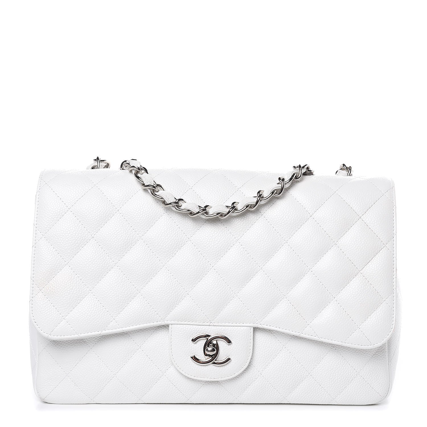 Chanel Caviar Quilted Jumbo Single Flap White 1 of 11