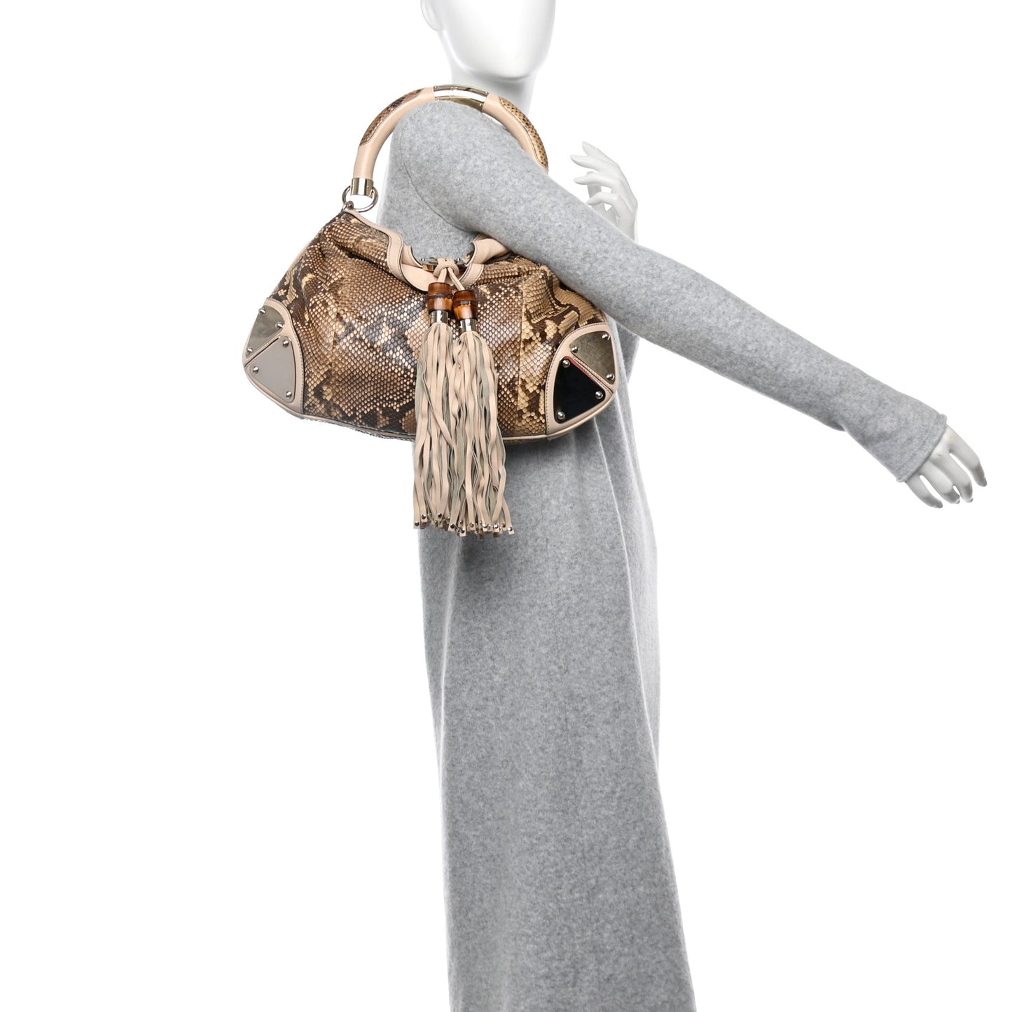 Python Medium Indy Top Handle Hobo Brown Beige Light Pink