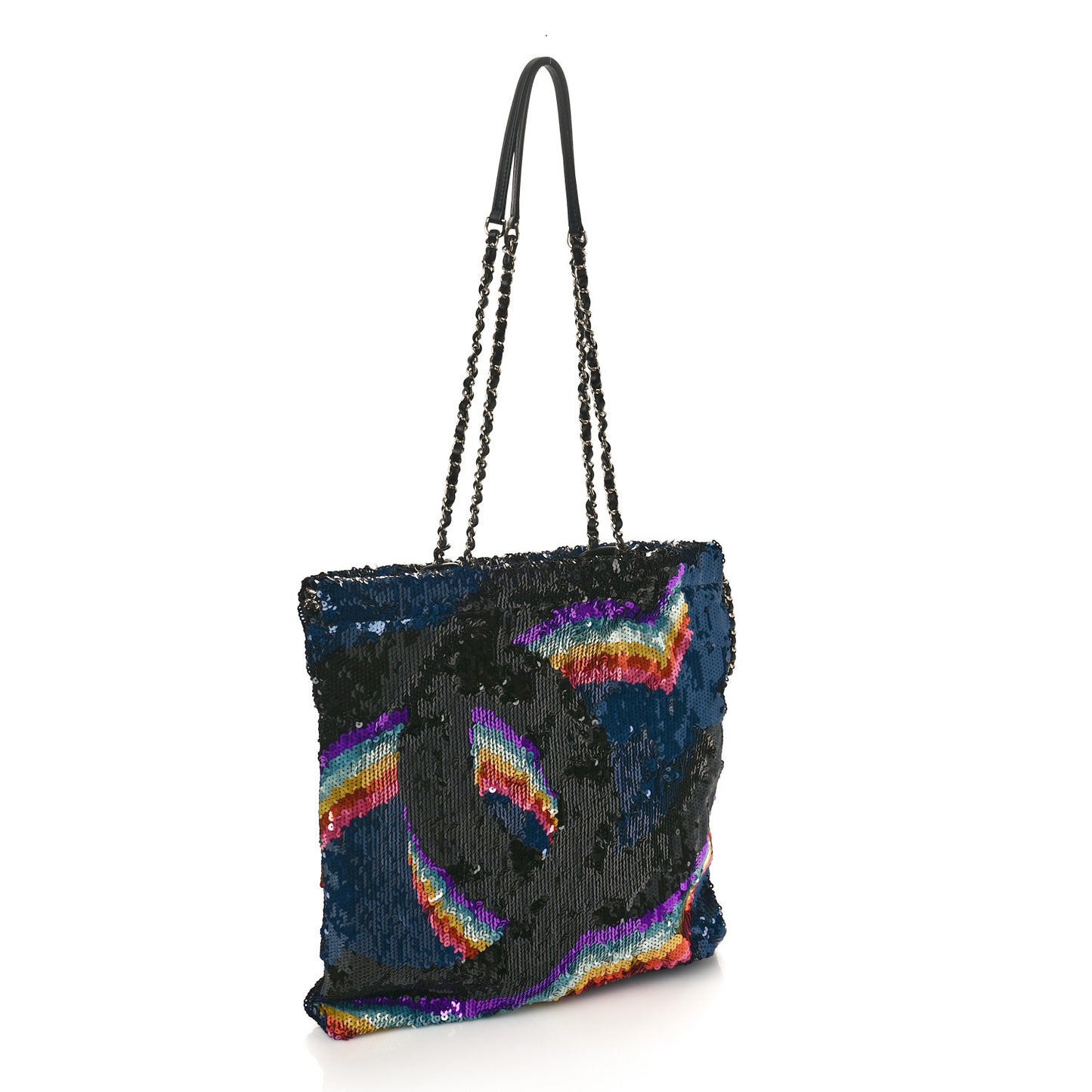 Sequin Drawstring Tote Blue Black Multicolor