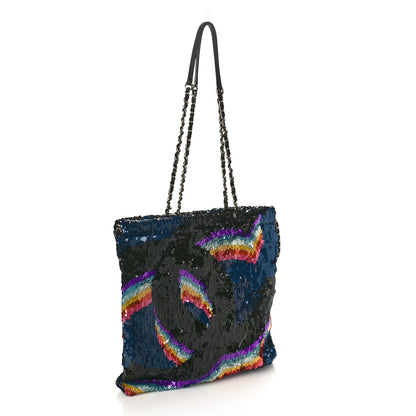 Chanel Sequin Drawstring Tote Blue Black Multicolor 3 of 9