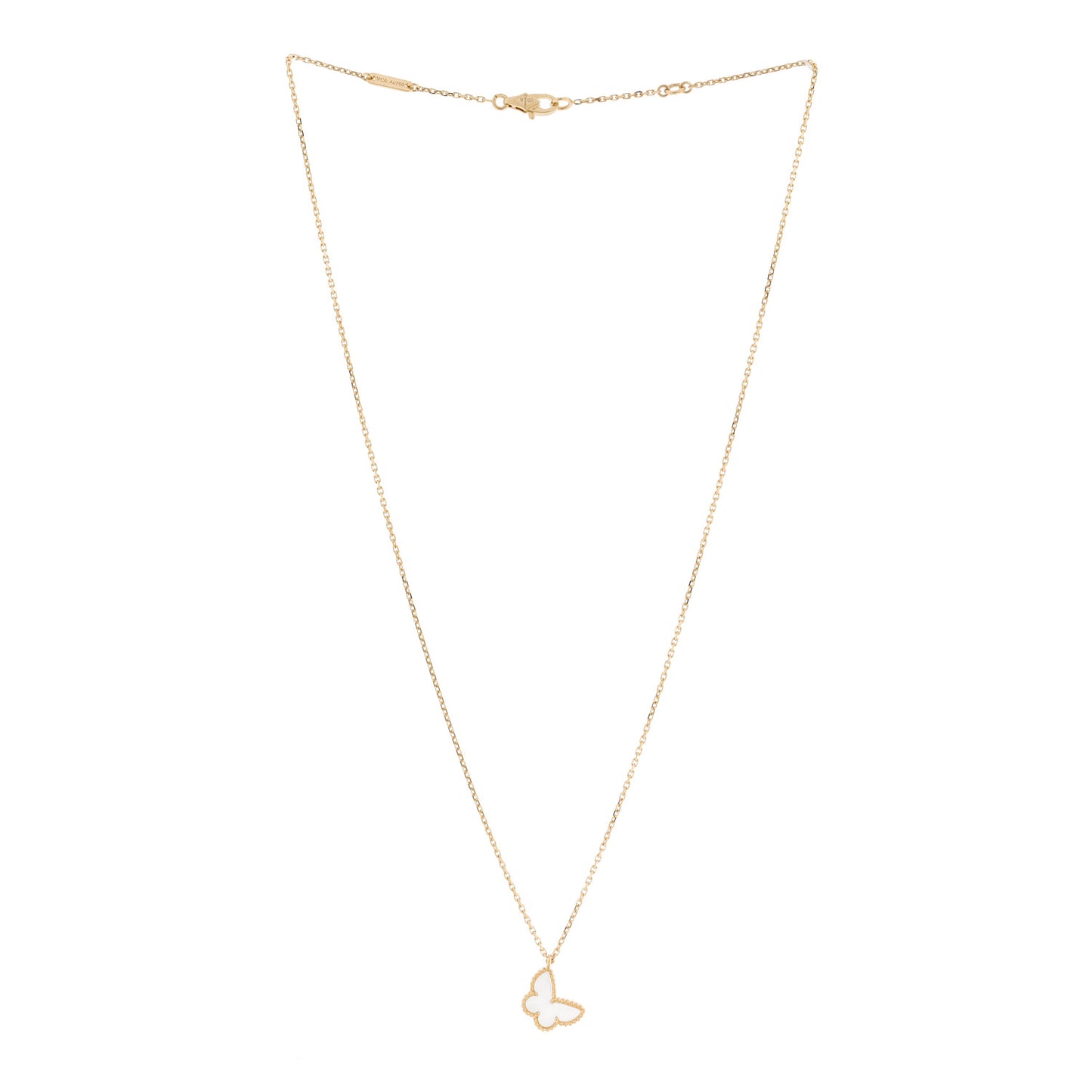 18K Yellow Gold Mother of Pearl Sweet Alhambra Butterfly Pendant Necklace