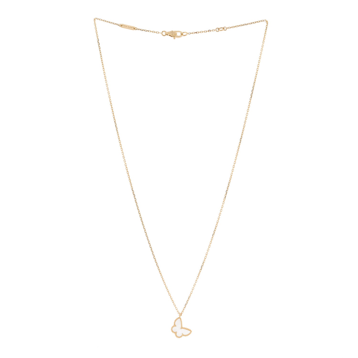 Van Cleef & Arpels 18K Yellow Gold Mother of Pearl Sweet Alhambra Butterfly Pendant Necklace 3 of 6