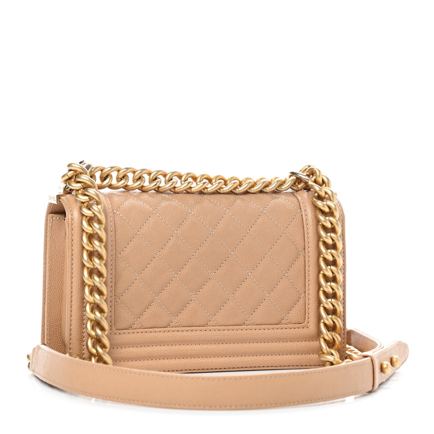 Caviar Quilted Small Boy Flap Beige